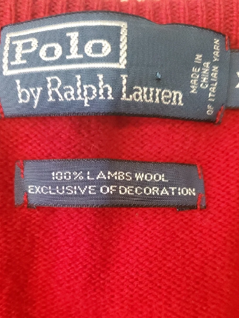 Polo by Ralph Lauren Red V-Neck Men's Lamb Wool  Sweater - Picture 8 of 11